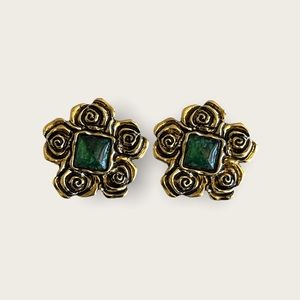 Robert Rose VTG green cabochon pierced stud earrings